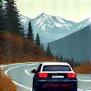 Voiture circulant sur une route de montagne enneigée