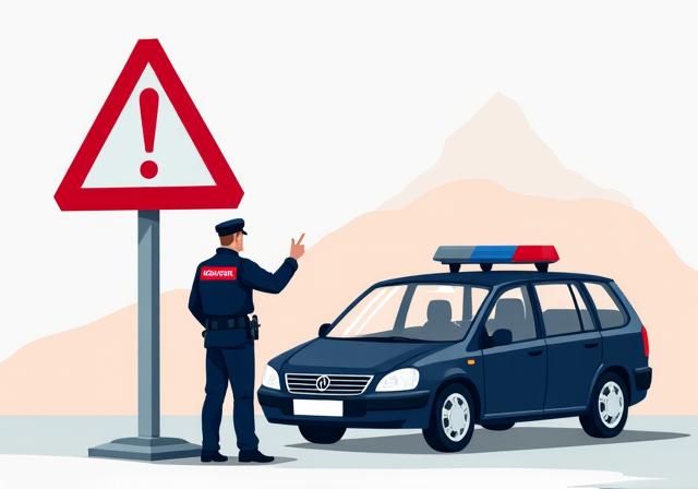 Schweizer Polizei mit Warnschild für fehlende Vignette